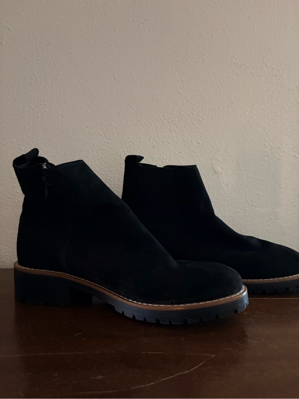Kensie Black Suede Chelsea Lug Sole Ankle Booties